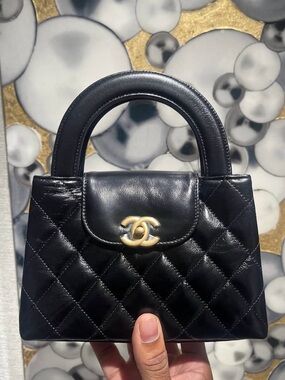 CHANEL Black Quilted Mini Top-Handle Bag with Gold CC Hardware